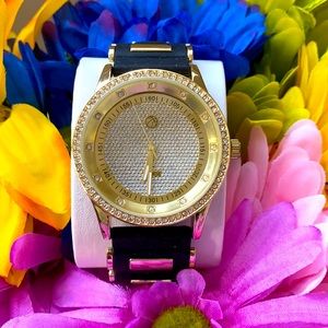 NEW* MEN BLACK GOLD ICY BLING SILICON WATCH